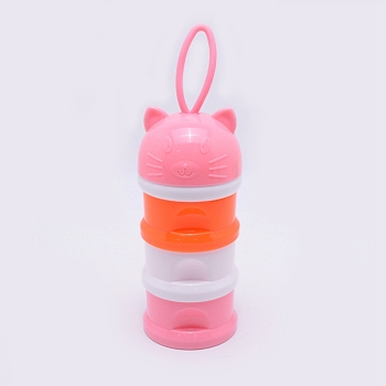 PP Plastic Pet Portable Three Layer Snacks Box, Water Drinking Bottle Outdoor, with Silicone, Pink, 25x7.5cm