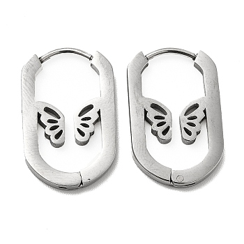 304 Stainless Steel Oval with Butterfly Hoop Earrings for Women, Stainless Steel Color, 22.5x14x1.9mm, Pin: 0.95mm
