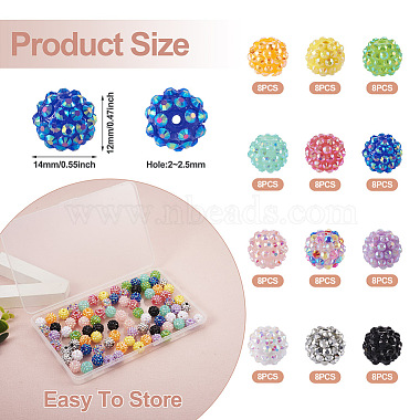 Pandahall 96Pcs 12 Colors Resin Rhinestone Beads(RESI-TA0002-29)-3