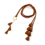 Bohemian Imitation Leather Tassel with Alloy Ring Waist Chain Belts for Women, Light Gold, Sienna, 1200mm(FS-WGE730D-05)