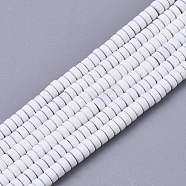 Spray Painted Non-magnetic Synthetic Hematite Beads Strands, Heishi Beads, Flat Round/Disc, White, 2x1mm, Hole: 0.8mm, about 330~335pcs/strand, 15.94 inch(40.5cm)(G-R468-03A-13)