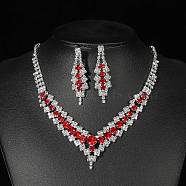 Alloy Rhinestone Necklaces & Stud Earring Sets for Women, Light Siam, 14.13 inch(359mm)(SJEW-U001-01P-01)