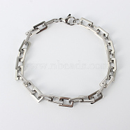 Rectangle 201 Stainless Steel Chain Bracelets, with Lobster Claw Clasps, Stainless Steel Color, 8-1/2 inch(215mm)(X-BJEW-N240-06P)