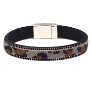 PU Leather Horsehair Cord Bracelets, with Alloy Magnetic Clasp, Gray, 7-5/8 inch(19.5cm), 10mm(BJEW-P240-I02)
