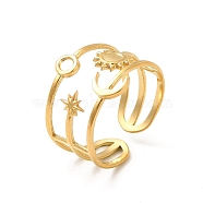 Star & Moon & Sun Ion Plating(IP) 304 Stainless Steel Open Cuff Ring Findings, Ring Setting with Round Tray, Real 18K Gold Plated, US Size 6 1/2(16.9mm), Tray: 2mm and 3mm(STAS-E066-10G)