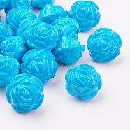 Opaque Acrylic Beads, Flower, Turquoise, about 24mm long, 24mm wide, 20mm thick, Hole: 2mm, about 99pcs/500g(MACR-S635-10)