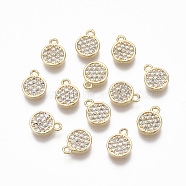 Brass Micro Pave Clear Cubic Zirconia Charms, Nickel Free, Flat Round, Real 18K Gold Plated, 8.5x6.5x1.5mm, Hole: 0.9mm(X-KK-R134-015-NF)