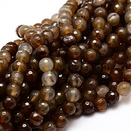 Dyed Natural Agate Faceted Round Beads Strands, Coffee, 10mm, Hole: 1mm, about 38pcs/strand, 14.5 inch(G-E320B-10mm-04)