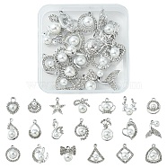 20Pcs 20 Style Alloy Crystal Rhinestone Pendants, with ABS Plastic Imitation Pearl Beaded, Crown & Deer & Star & Flower & Heart & Moon & Bowknot & Fishtail Charms, Platinum, 17~26x12.5~18.5x4.5~10mm, Hole: 1.6~2.5mm, 1Pc/style(ALRI-YW0001-14)