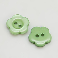 Resin Buttons, Dyed, Flower, Dark Sea Green, 15x3mm, Hole: 1mm(RESI-D031-15mm-08)