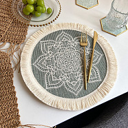 Polyester Braided Washable Placemat, Bohemian Style Woven Tassel Coaster, Flat Round, Slate Gray, 330mm(BOHO-PW0001-078D)