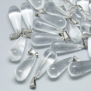 Synthetic Quartz Crystal Pendants, with Stainless Steel Snap On Bails, teardrop, 28~30x10~12mm, Hole: 6x4mm(G-T081-27)