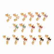 304 Stainless Steel Enamel Stud Earrings, with 316 Stainless Steel Pin, Dog, Mixed Color, 15x10mm, Pin: 0.7mm(EJEW-C019-01)