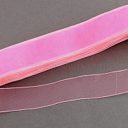 Breast Cancer Pink Awareness Ribbon Making Materials Organza Ribbon, Hot Pink, 3/8 inch(10mm); about 100yards/bundle(91.44m/bundle)(ORIB-Q016-10mm-22)