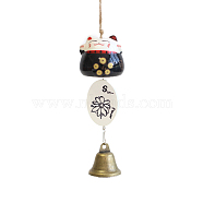 Fortune Lucky Cat Porcelain Wind Chines, Outdoor, Home Hanging Decorations with Iron Bell and Sunflower Pattern Charms, Black, 280~310mm(DJEW-PW0002-18A)