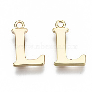 Brass Charms, Nickel Free, Letter, Real 18K Gold Plated, Letter.L, L: 13x9x1mm, Hole: 1.2mm(KK-N231-179L-NF)