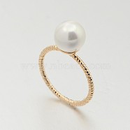 Brass Acrylic Pearl Finger Rings for Wedding Jewelry, Rose Gold, 16mm(RJEW-J061-RG)