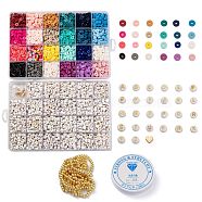 DIY Heishi Bead Style Stretch Bracelets Making Kits, Including Handmade Polymer Clay & Acrylic & Non-magnetic Synthetic Hematite & Brass Beads, Elastic Crystal Thread, Mixed Color, 6x1mm, Hole: 2mm(DIY-JP0005-86)