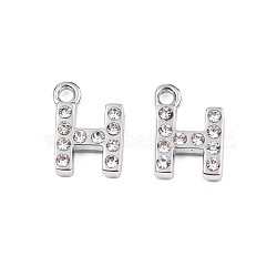 304 Stainless Steel Charms, with Crystal Rhinestone, Letter, Letter.H, 10~10.5x2~8x2mm, Hole: 1.2mm(STAS-N095-137H)