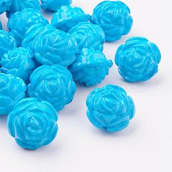 Opaque Acrylic Beads, Flower, Turquoise, about 24mm long, 24mm wide, 20mm thick, Hole: 2mm, about 99pcs/500g(MACR-S635-10)