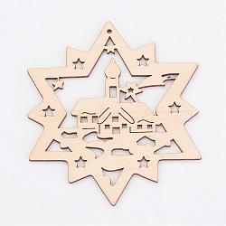 Undyed Wooden Pendants, Star, for Christmas Theme, Antique White, 99x80x3mm, Hole: 2mm(WOOD-K005-20)