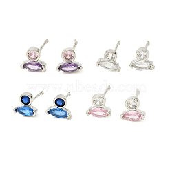 Platinum Brass Horse Eye Stud Earrings, with Cubic Zirconia, Long-Lasting Plated, Lead Free & Cadmium Free, Mixed Color, 7x6.5mm(EJEW-L270-19P)