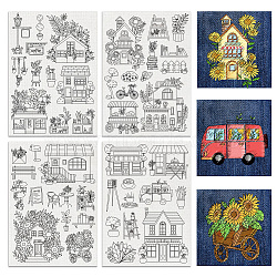 4 Sheets 11.6x8.2 Inch Stick and Stitch Embroidery Patterns, Non-woven Fabrics Water Soluble Embroidery Stabilizers, Building, 297x210mmm(DIY-WH0455-170)