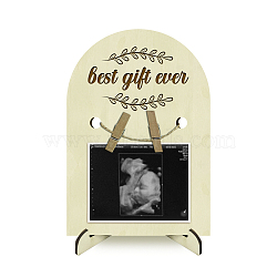 Arch Shape Wood Announcement Picture Frame Stand, for First Time Moms Baby Sonogram Frames, Leaf, 180x125x4mm, Hole: 10mm(DJEW-WH0070-008)