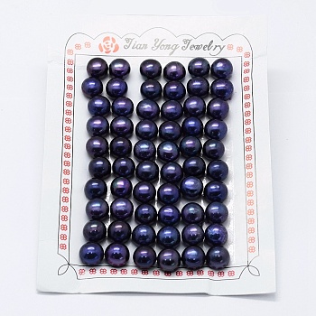 Natural Cultured Freshwater Pearl Beads, Grade 3A, Half Drilled, Rondelle, Dyed, Midnight Blue, 9x6.5mm, Hole: 0.8mm