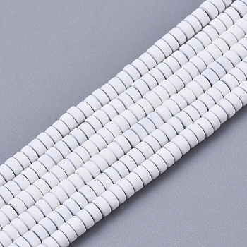 Spray Painted Non-magnetic Synthetic Hematite Beads Strands, Heishi Beads, Flat Round/Disc, White, 2x1mm, Hole: 0.8mm, about 330~335pcs/strand, 15.94 inch(40.5cm)