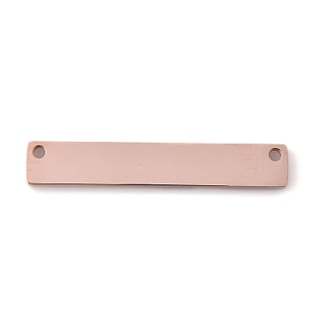 Vacuum Plating 304 Stainless Steel Links, Rectangle/Bar, Manual Polishing, Laser Cut, Rose Gold, 35x6x1.5mm, Hole: 1.65mm
