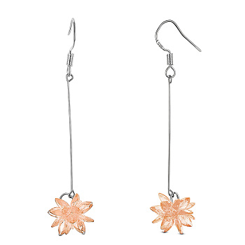 SHEGRACE Alloy Dangle Earrings, with Acrylic and 925 Sterling Silver Earring Hooks, Flower, Brown, 56.5mm