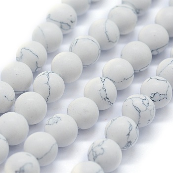Synthetic Turquoise Beads Strands, Frosted, Round, WhiteSmoke, 10mm, Hole: 1mm, about 40pcs/strand, 15.74 inch(40cm)