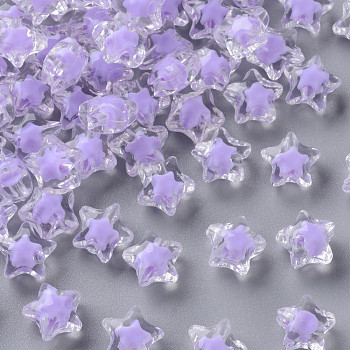 Transparent Acrylic Beads, Bead in Bead, Faceted, Star, Lilac, 10.5x11x7mm, Hole: 2mm, about 1280pcs/500g