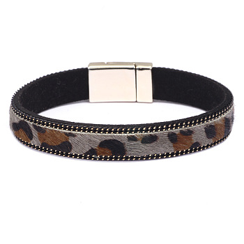 PU Leather Horsehair Cord Bracelets, with Alloy Magnetic Clasp, Gray, 7-5/8 inch(19.5cm), 10mm