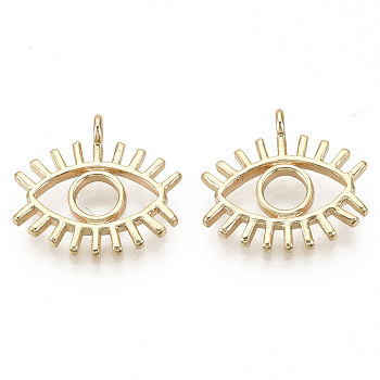 Brass Pendants, Eye, Nickel Free, Real 18K Gold Plated, 14.5x15.5x3mm, Hole: 1.6mm