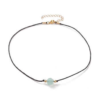 Faceted Natural Green Aventurine Pendant Necklaces, with Waxed Cotton Cords, Brass Round Beads and 304 Stainless Steel Lobster Claw Clasps, 15-1/8 inch(38.5cm)