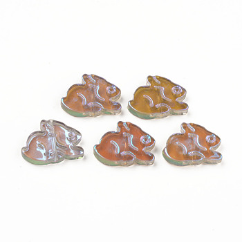 Electroplate Transparent Glass Beads, AB Color Half Plated, Rabbit, Chocolate, 14.5x19x3.5mm, Hole: 1mm