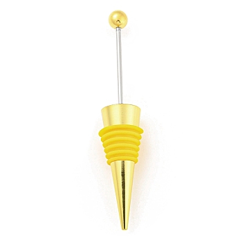 DIY Beadable Alloy Red Wine Stopper, Silicone Bottle Stopper, Cone, Yellow, 114.5x21.5mm