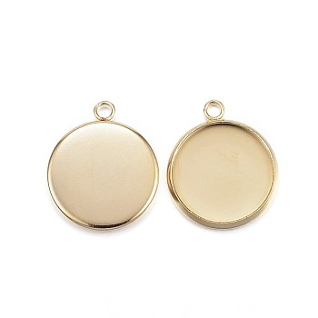 Ion Plating(IP) 304 Stainless Steel Pendant Cabochon Settings, Plain Edge Bezel Cups, Flat Round, Golden, Tray: 14mm, 19x16x2mm, Hole: 2mm