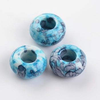 Dyed Rondelle Natural Ocean White Jade Beads, Large Hole Beads, Deep Sky Blue, 15x8mm, Hole: 6mm
