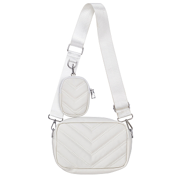 PU Leather Shoulder Bag for Women, Handmade Crossbody Bag, with Mini Bag & Adjustable Wide Shoulder Strap, White, 19x13x7cm, Hole: 20x18.5mm