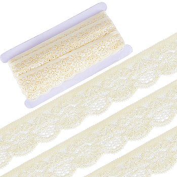 10 Yards Polyester Elastic Lace Trim, Flower Lace Ribbon For Sewing Decoration, Light Yellow, 1 inch(25mm)
