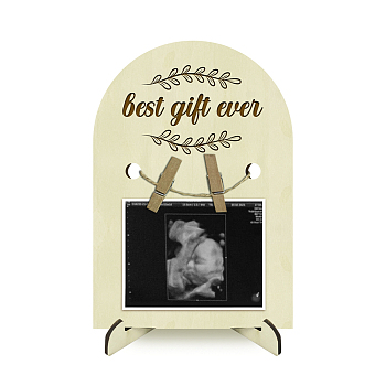 Arch Shape Wood Announcement Picture Frame Stand, for First Time Moms Baby Sonogram Frames, Leaf, 180x125x4mm, Hole: 10mm