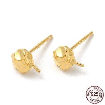 925 Sterling Silver Ear Stud Findings, for Half Drilled Beads, with S925 Stamp, Real 18K Gold Plated, 7.5x5mm, Pin: 0.9mm and 11x0.9mm
