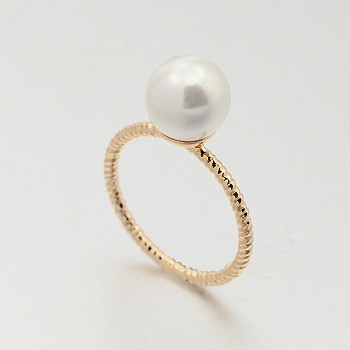 Brass Acrylic Pearl Finger Rings for Wedding Jewelry, Rose Gold, 16mm