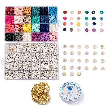 DIY Heishi Bead Style Stretch Bracelets Making Kits, Including Handmade Polymer Clay & Acrylic & Non-magnetic Synthetic Hematite & Brass Beads, Elastic Crystal Thread, Mixed Color, 6x1mm, Hole: 2mm