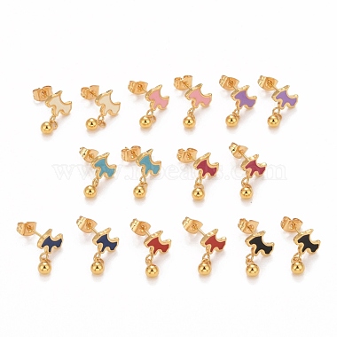 Mixed Color Dog 304 Stainless Steel Stud Earrings