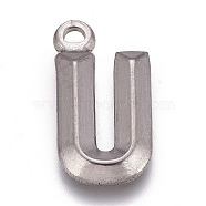 304 Stainless Steel Pendants, Alphabet, Letter.U, 16x8.5x2mm, Hole: 1.4mm(STAS-H119-01P-U)
