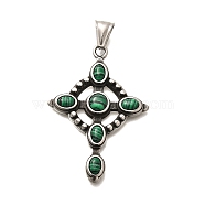 304 Stainless Steel Pave Dyed Synthetic Malachite Pendants, Cross Charms, Antique Silver, 50x35x5.5mm, Hole: 7.5x3.5mm(STAS-R140-05AS-02)